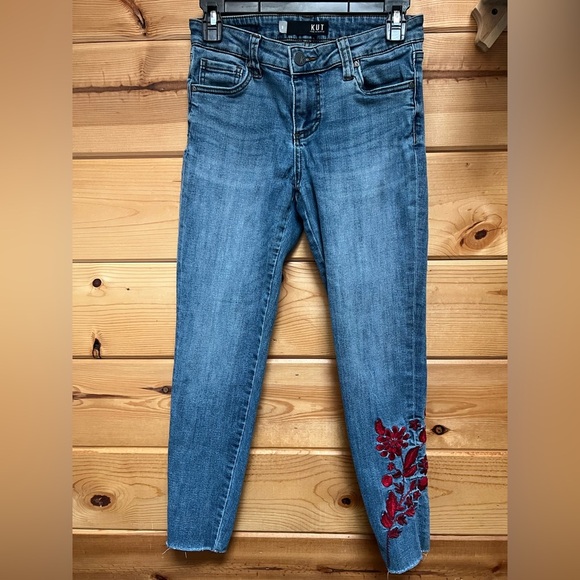 Kut from the Kloth Denim - Kut from the Kloth Skinny Jeans with Red Floral Embroidery